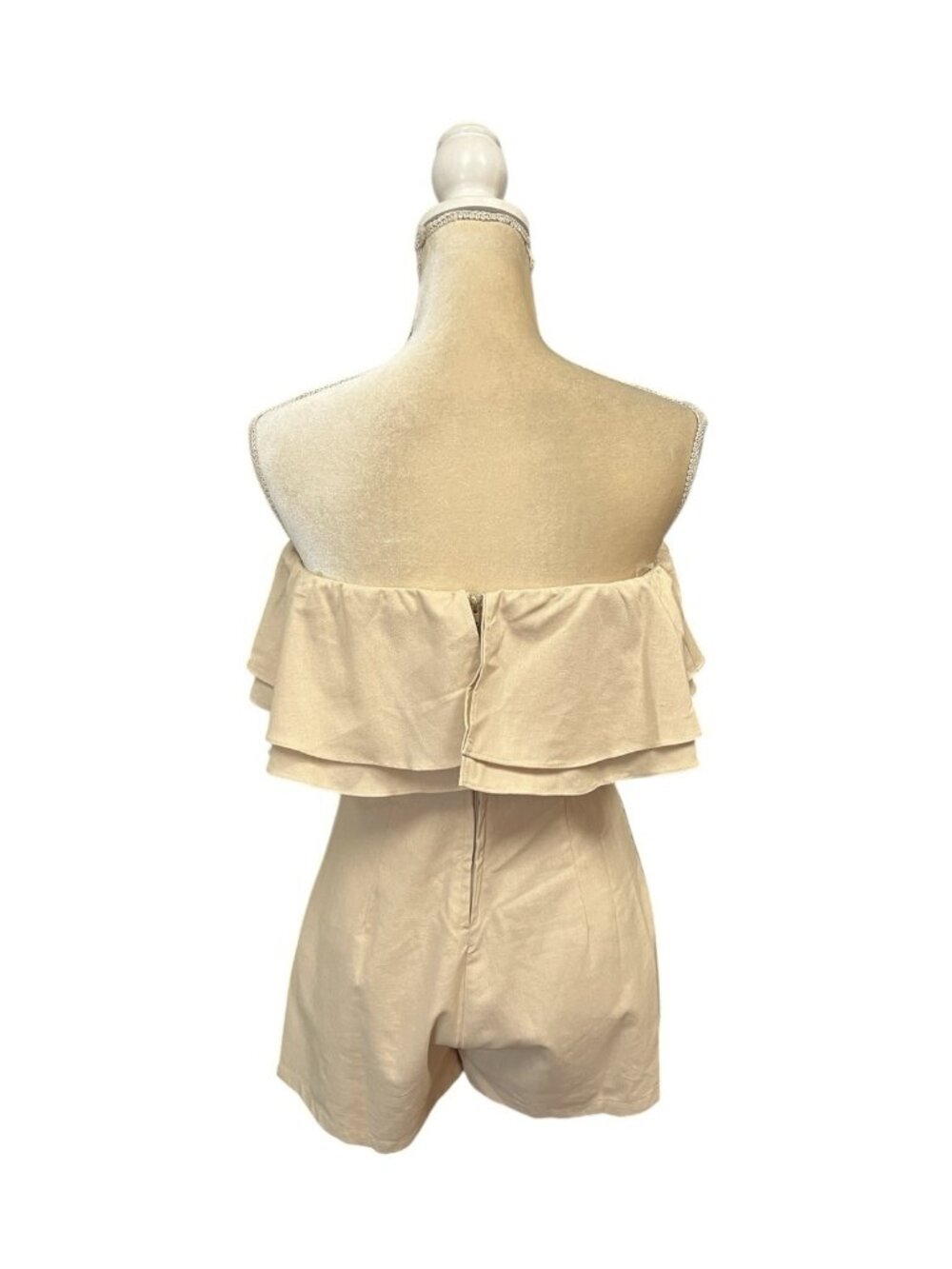 Windsor Take It Away Linen Strapless Ruffled Romper Size S Small Beige - Picture 2 of 8